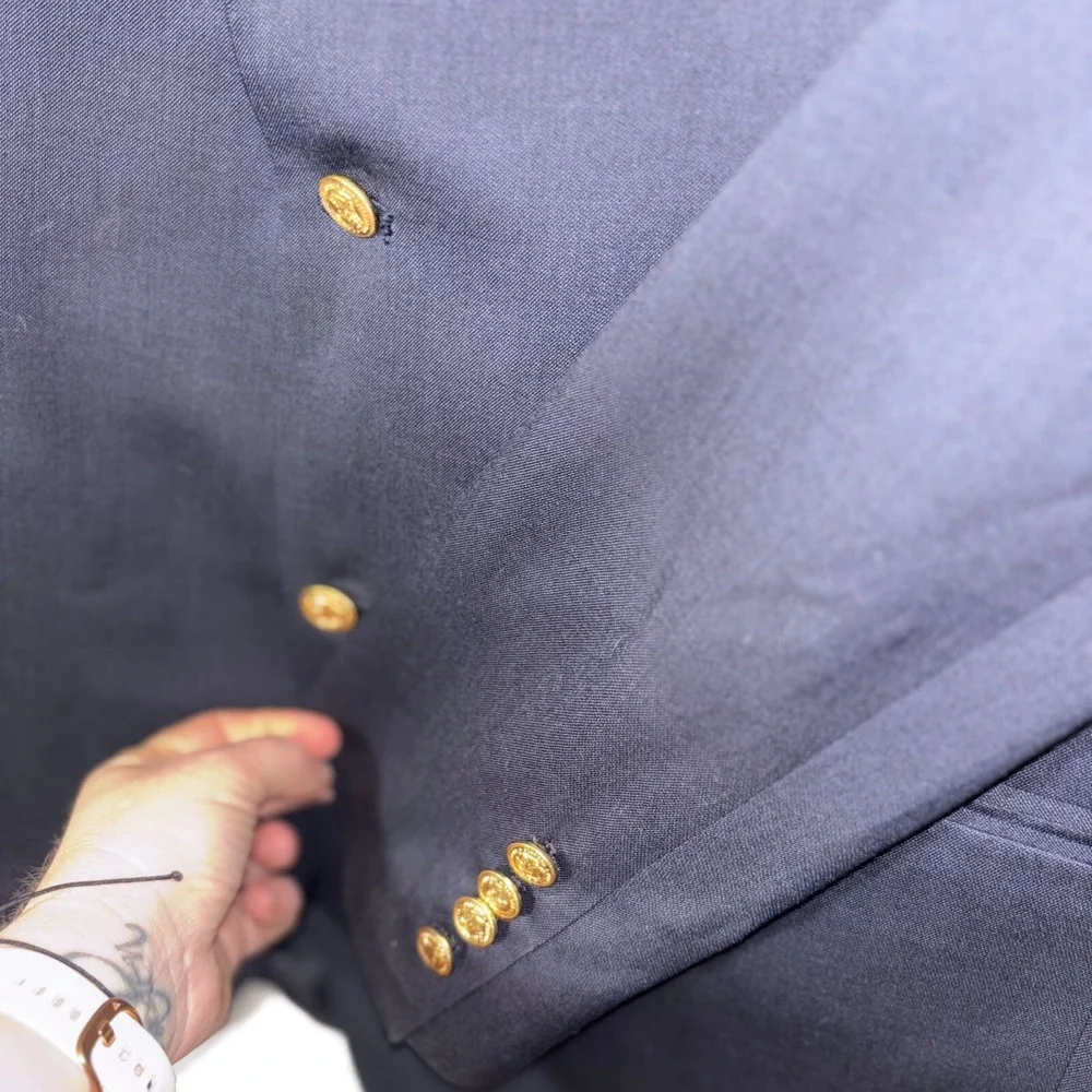 Chaps‎ By Ralph Lauren Mens Virgin Wool Blue Suit Jacket Blazer 44L Gold Buttons